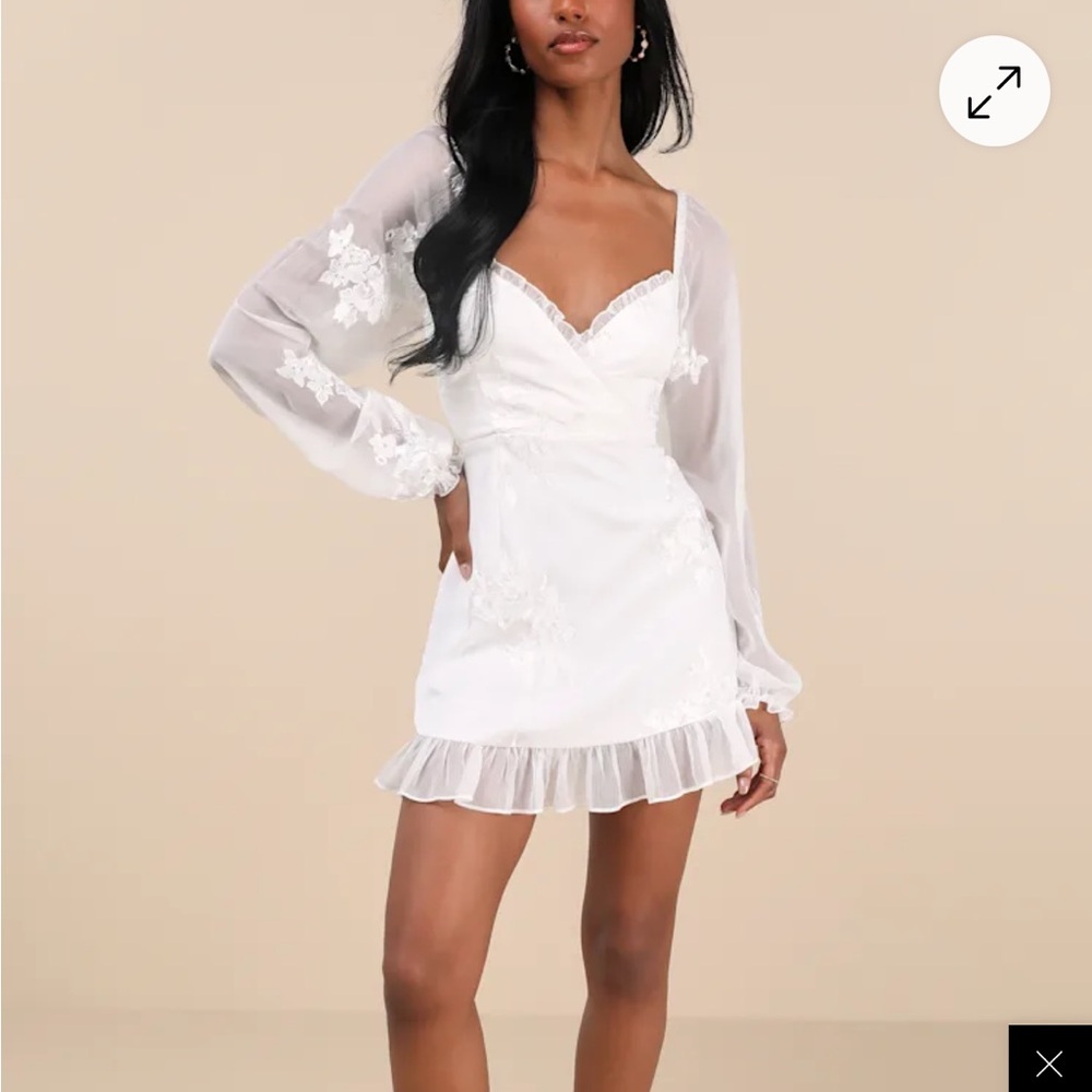Lulu's White Long Sleeve Dress with Sheer Details